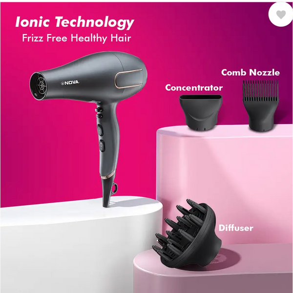NOVA NHP 8214 Professional AC Motor Hair Dryer (2000 W, Grey