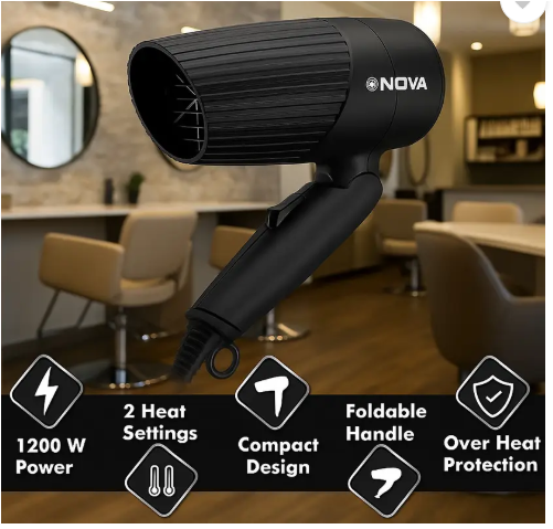 NOVA NHP 8208 Hair Dryer (1200 W, Black) – Million Lights