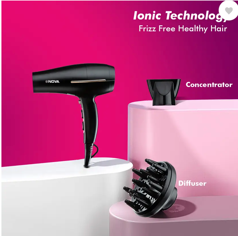 NOVA NHP 8213 Professional Hair Dryer (1800 W, Black) – Million Lights