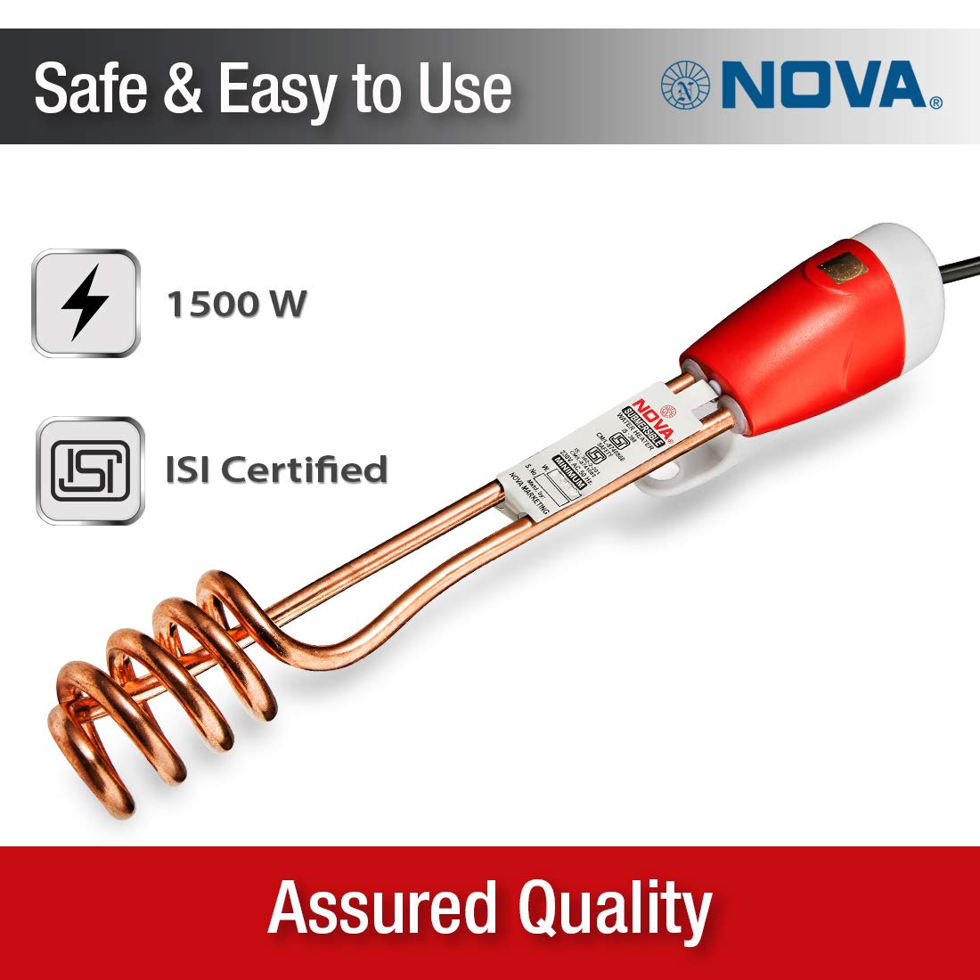 Nova Submersible ISI Mark NIH 430 1500 W Immersion | Heater Rod – Nova India