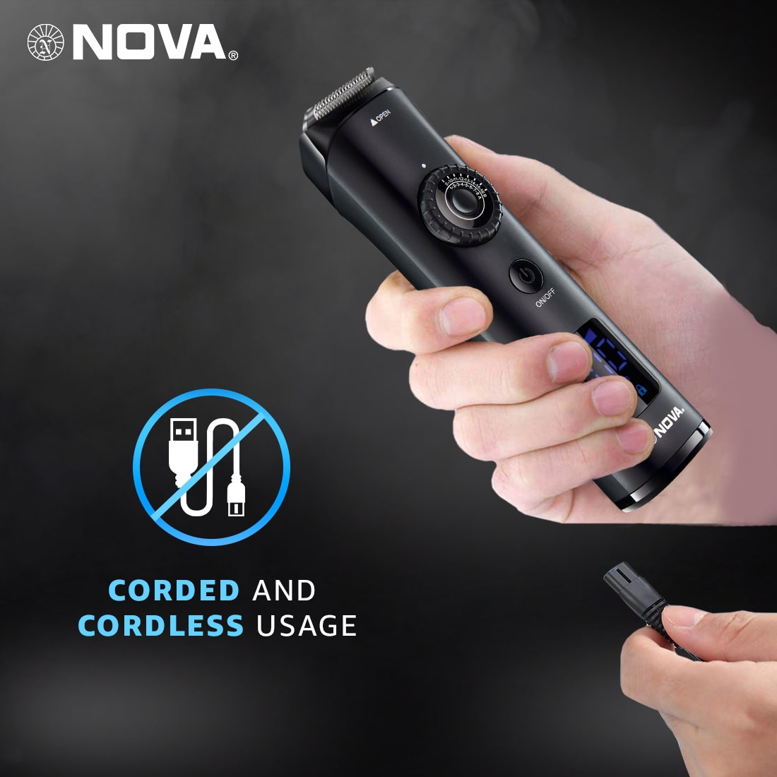 NOVA NHT 1057 Digital Waterproof Runtime: 90 min Trimmer for Men (Black)