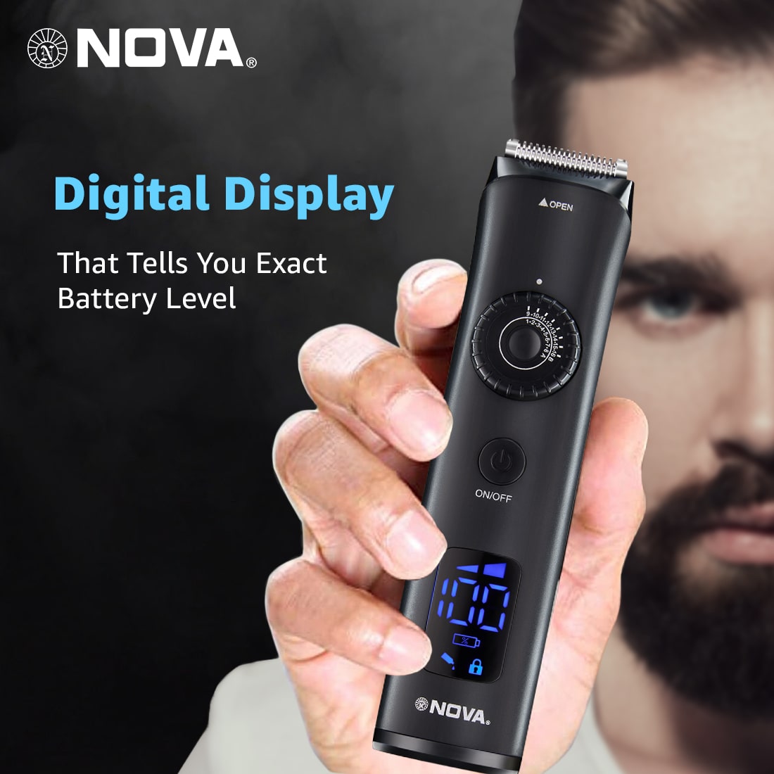 NOVA NHT 1057 Digital Waterproof Runtime: 90 min Trimmer for Men (Black) view 3