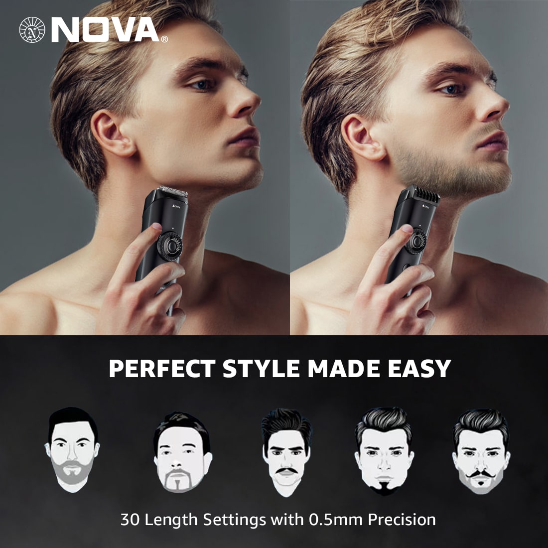 NOVA NHT 1057 Digital Waterproof Runtime: 90 min Trimmer for Men (Black) view 5